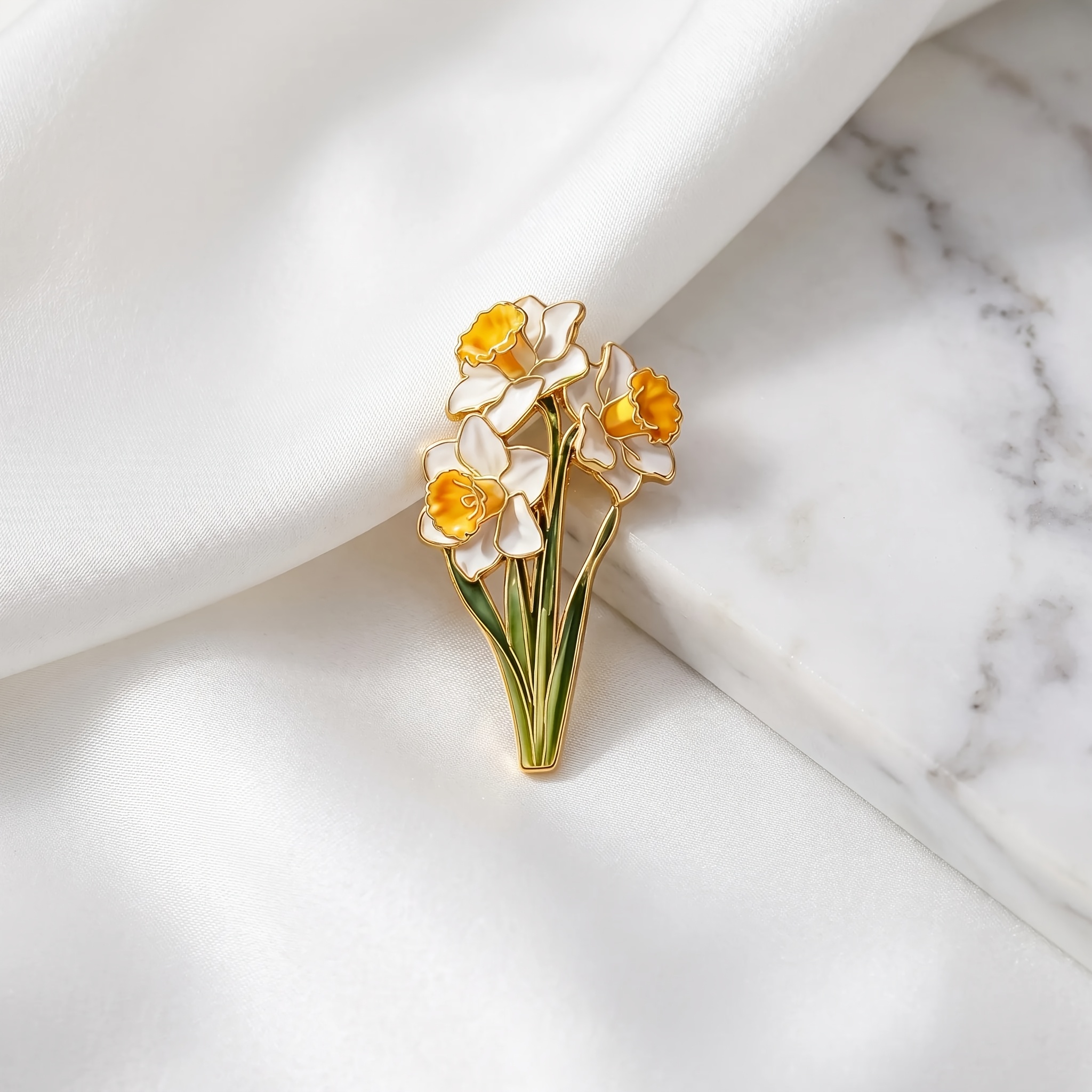 TEMU Broche en émail avec branches de et feuilles, noyau blanc laiteux et orange, glaçure à lumière douce multicouche, épingle pour branche entière,