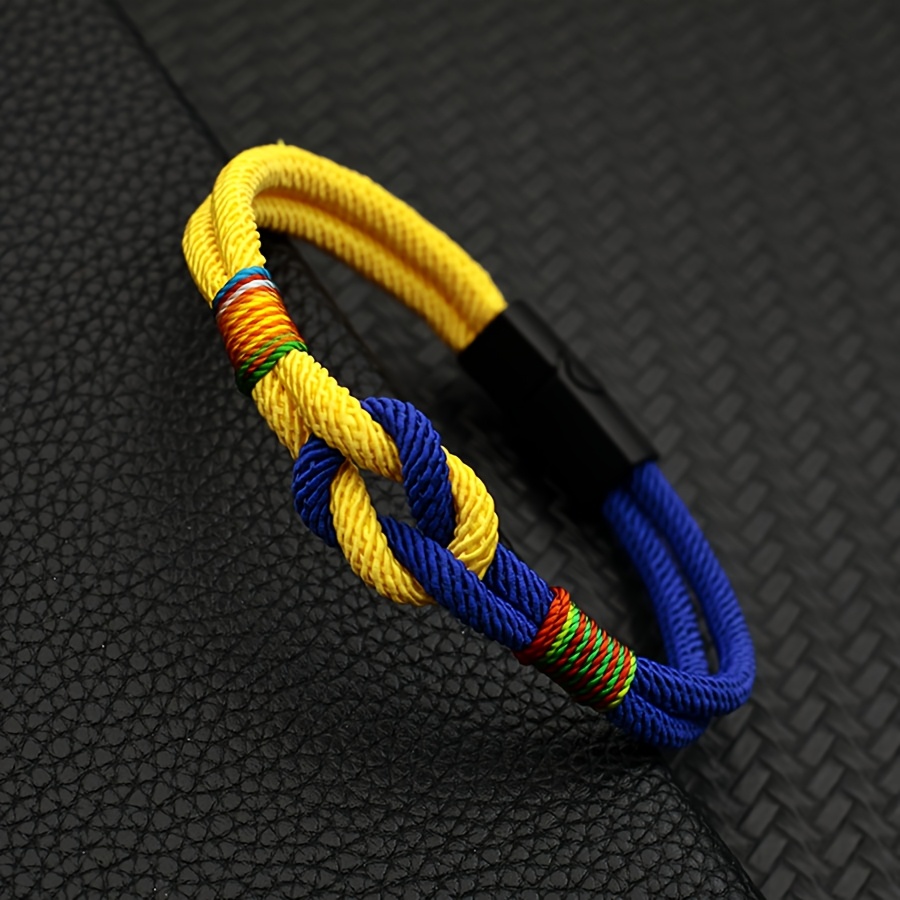 1pc Nylon Rope Men's Bracelet With Magnetic Clasp, Rainbow Rope Wrap Bracelet For Men