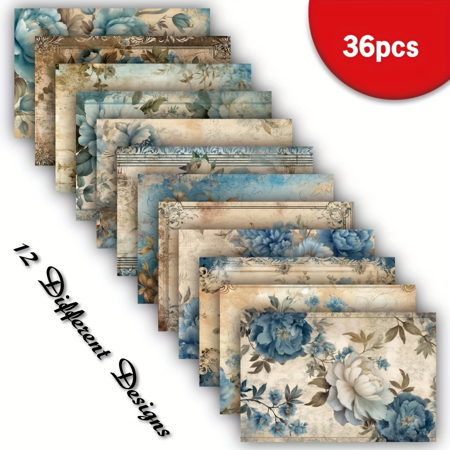 

36 Sheets A5 Vintage Flower Scrapbook Paper, Blossoming Floral Scrapbooking Diy Paper, Blue Flower Handmade Greeting Cards, Perfect For Packaging, Bullet Journals, Craft Supplies, Decoration