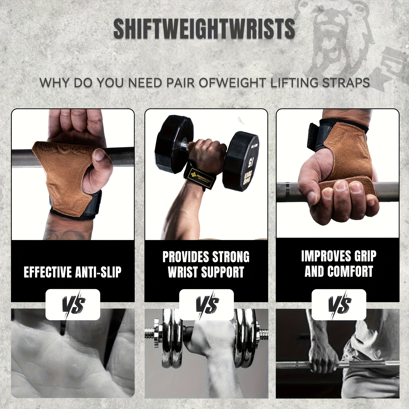 MANUEKLEAR gewichthefbanden voor de sportschool, duurzame gewichthefbanden, dempende polsbanden