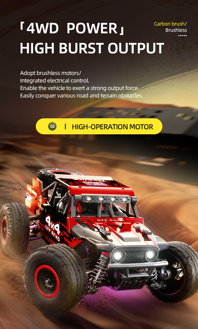 4WD RC Off-Road Monster Truck 1:20 - 34+ MPH Brushless Speed, Reinforced Metal Frame, Programmable LED Light Show | All-Terrain Remote Control Car, Toy Gift for Kids, Teens, Adults, Hobby Grade Racer