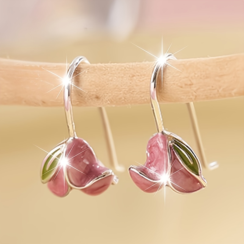 TEMU 2pcs Drip Tulip Earrings, Hypoallergenic Stylish Elegant Niche Suitable For Daily Commuting, Travel Activities, Parties And , Great Gift For