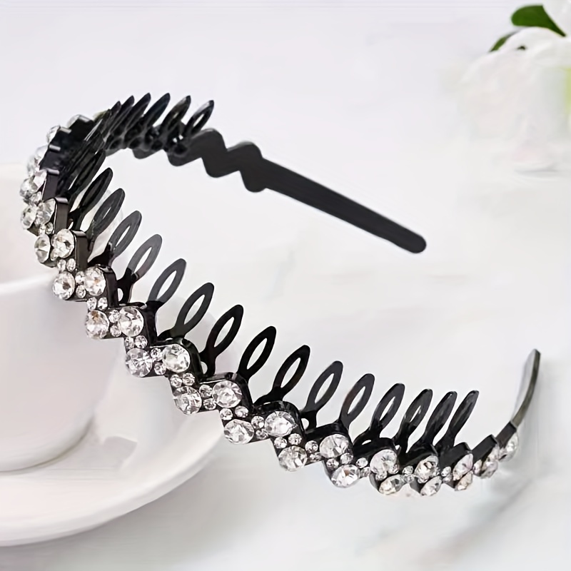 Image of Chic Rhinestone-embellished Non-slip Hairband With Teeth - Elegant Headband For Women, Taming Flyaways & Bangs