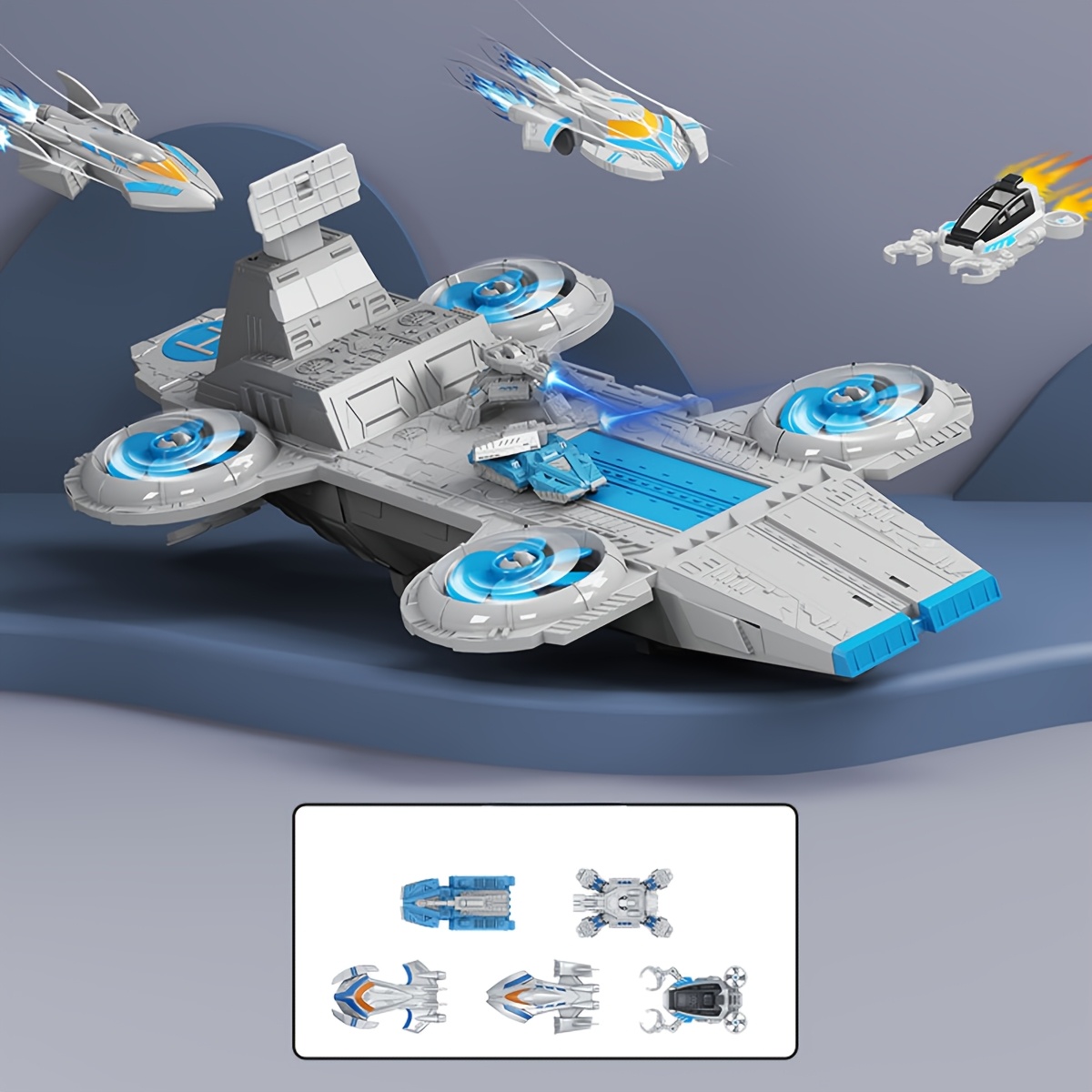 Large Kids' Space Battleship Toy Set with 5 Mini Spaceships