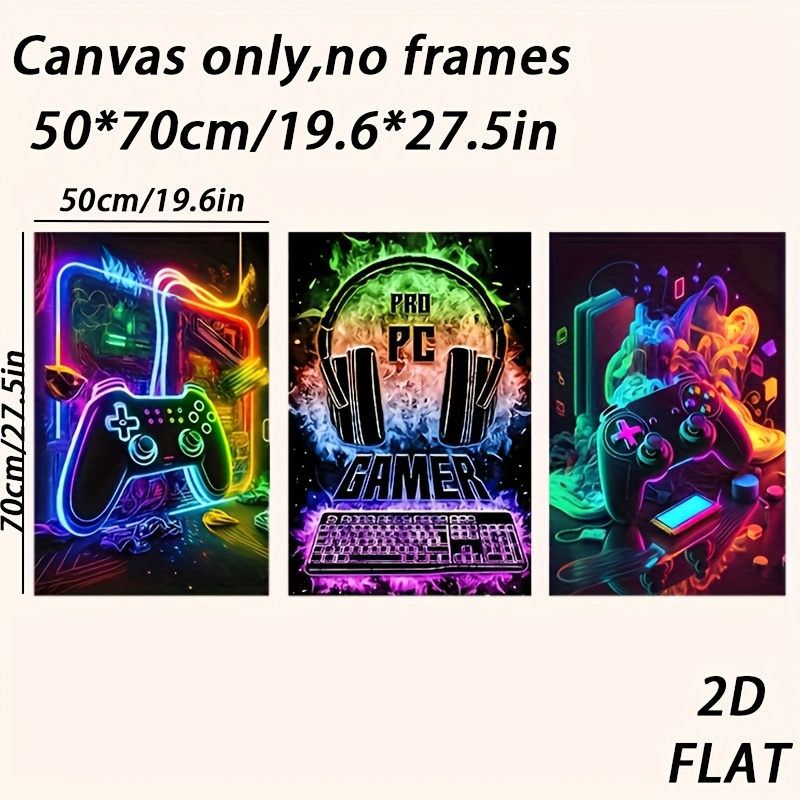 TEMU Set Of 3 Modern Gaming Canvas Art - Watercolor Posters Of Game Controllers, Frameless Wall Decoration For Bedroom And Gaming Space