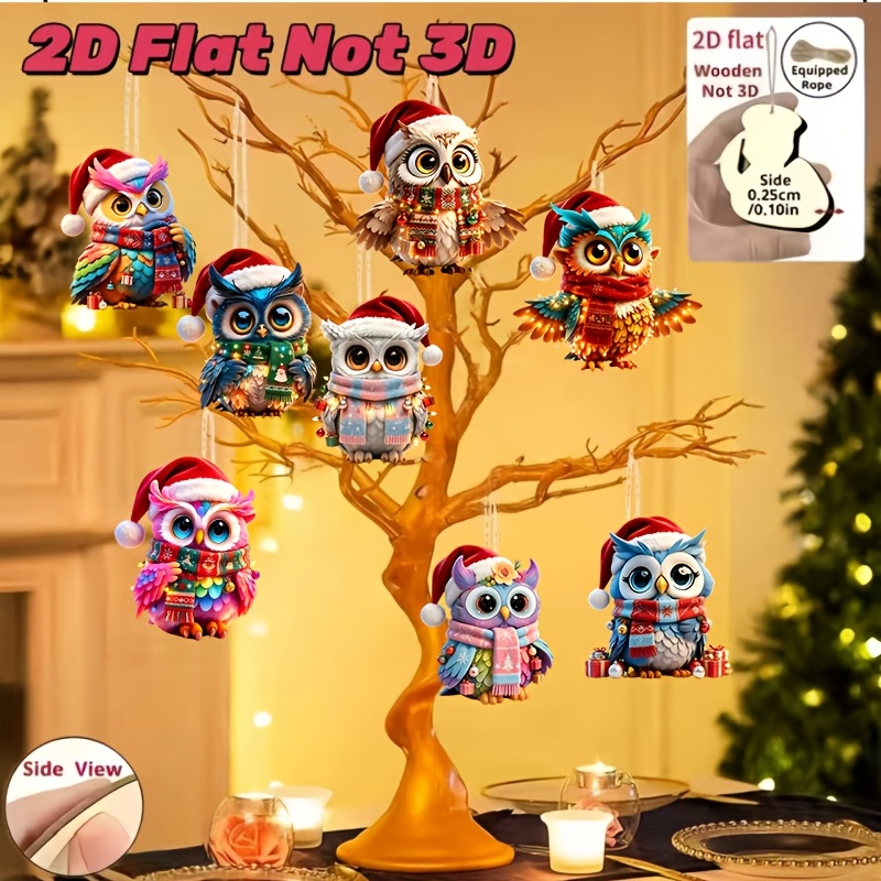 TEMU Ensemble de 8 pendentifs en bois de mignons et bien comportés, plats 2D - Ornements de sapin de Noël 2D à dos plat et objets à suspendre,