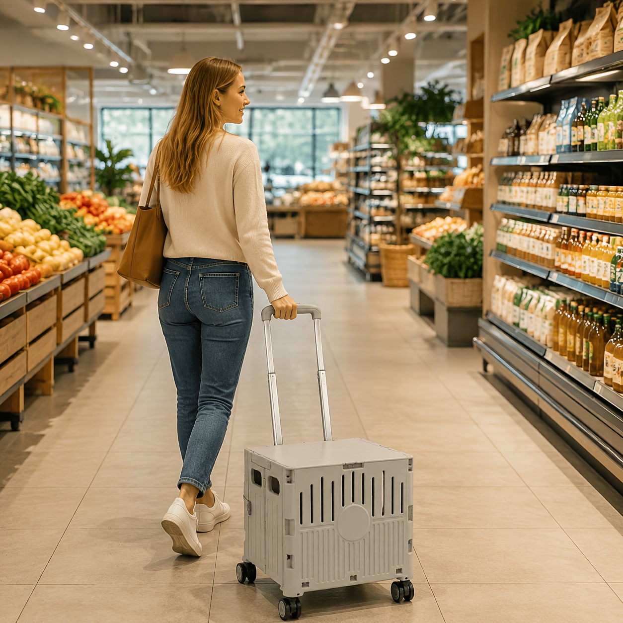 Multifunctional Folding Shopping Cart, 40l Large Capacity, With Omnidirectional Wheels And Telescopic Handle, Suitable For Home Storage And Outdoor Activities.