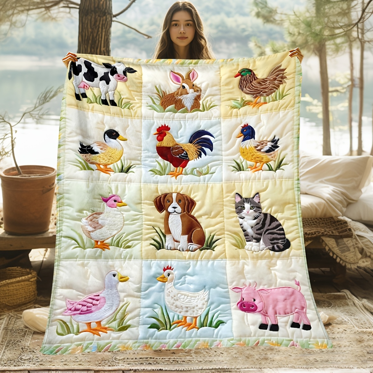 TEMU 1pc Of Flannel Blanket With High-definition Farm Animal Print. And Warm Flannel Blanket Is Perfect For Travel, Camping, Or Use , Room, Or