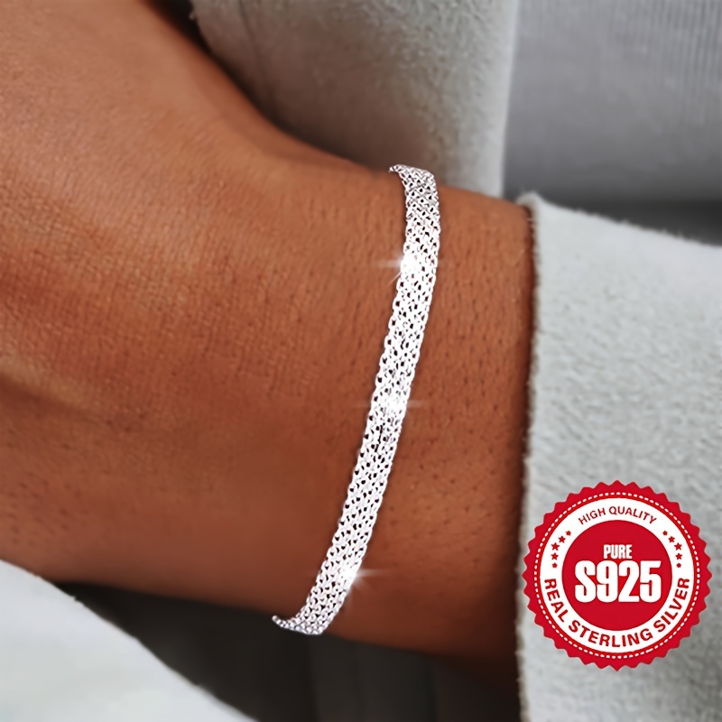 

Elegant 925 Sterling Silver Bracelet For Women, Italian Style, Hypoallergenic, 4.21g, Silver Plated, Simple Weave Mesh Design, Jewelry Accessory For Daily & Vacation Wear, Ideal Christmas Gift