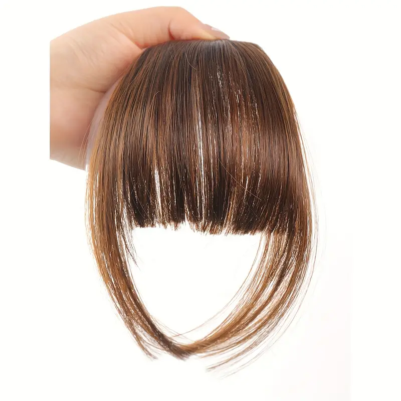 1pc clip in bangs front neat bangs hairpiece synthetic false hair piece bangs hairpiece clip in hair extensions for women girls golden gray heat resistant suitable for daily wear cosplay music festivals parties holidays details 0