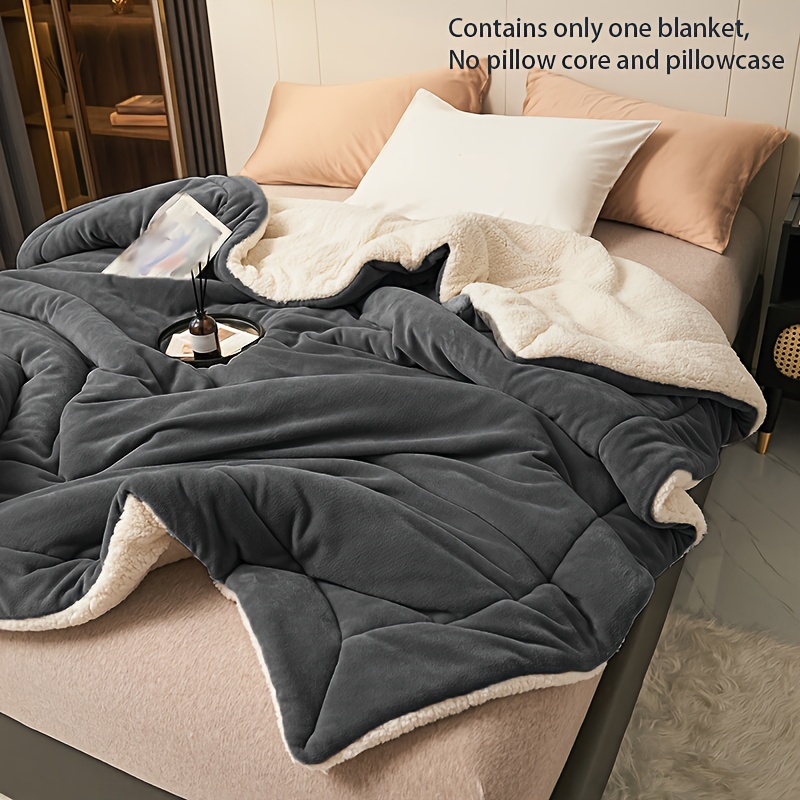 

1pc Simple Dark Gray Blanketdouble-layer Milk Press Line Blanket Leisure Blanket Cover Blanket Nap Blanket