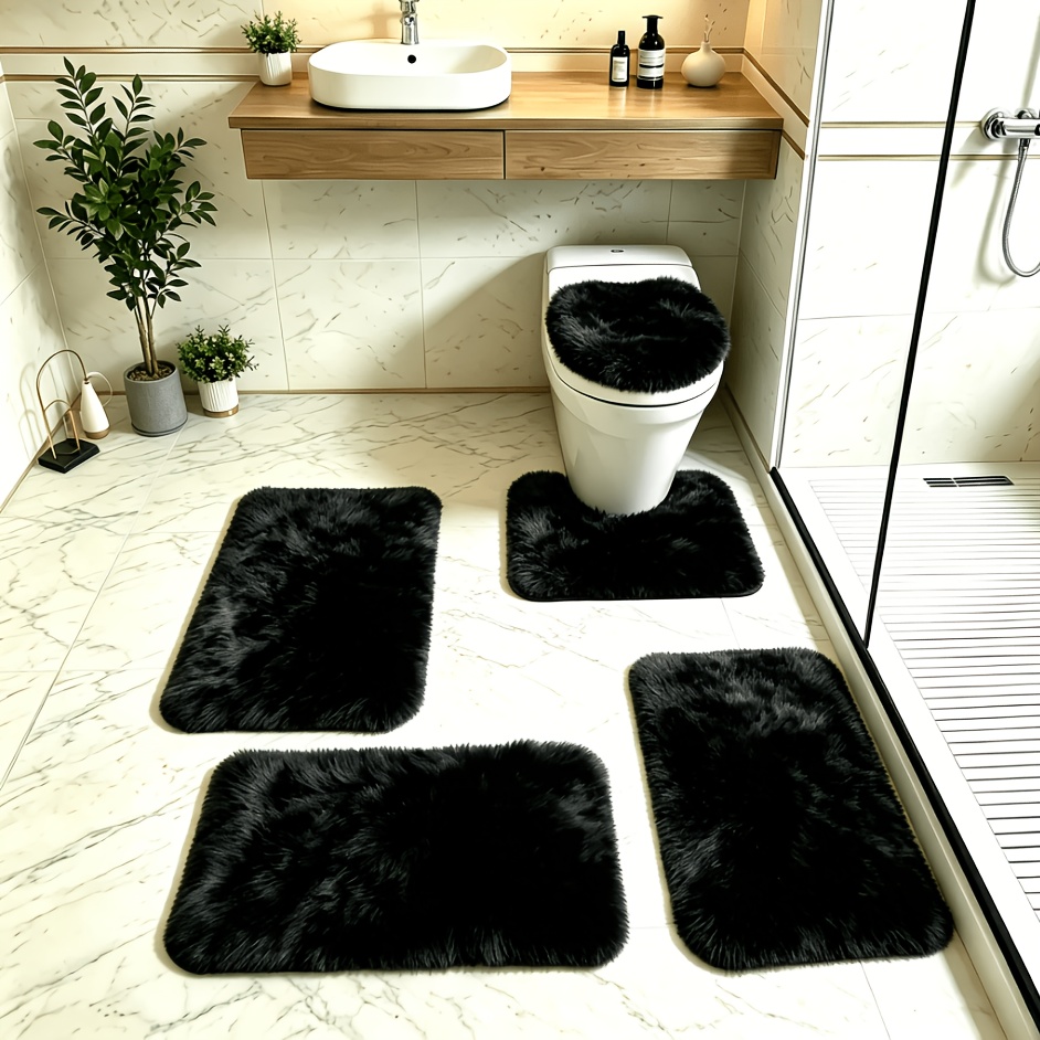 Image of 5pcs Set Of Soft And Fluffy Floor Mats, Long-pile Rugs, Washable Carpets, Luxurious Home Decor, Suitable For Home Styles