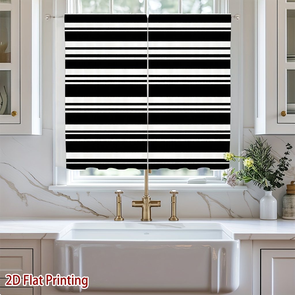TEMU 2pcs Panel Blinds Suitable For Privacy Light Filtering Semi-sheer Window Curtains With Black , Rod Pocket Pocket Installation For Living Room