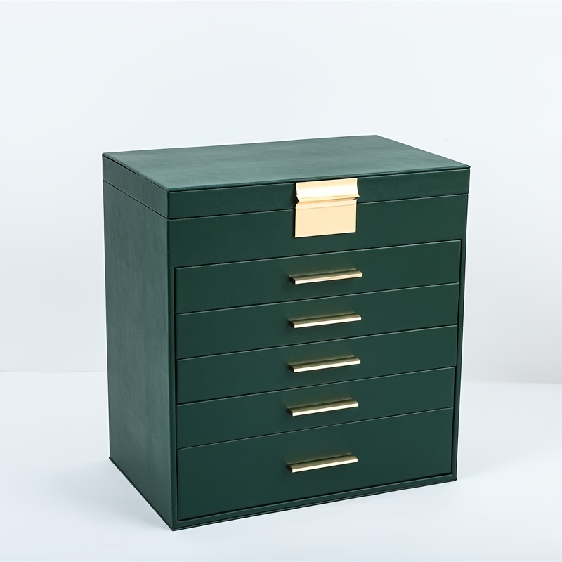 6 layer   leather jewelry organizer box with   large capacity multi drawer storage for necklaces earrings watches glasses soft fabric lined compartments golden handles elegant   jewelry organizer storage necklace display stylish display     fashion enthusiasts Product details 2