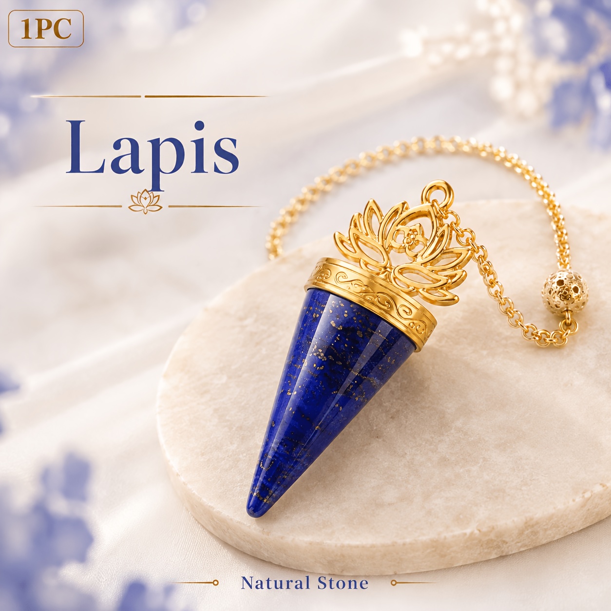 Bohemian Crystal Golden-Tone Lotus Cone Pendant with Chain