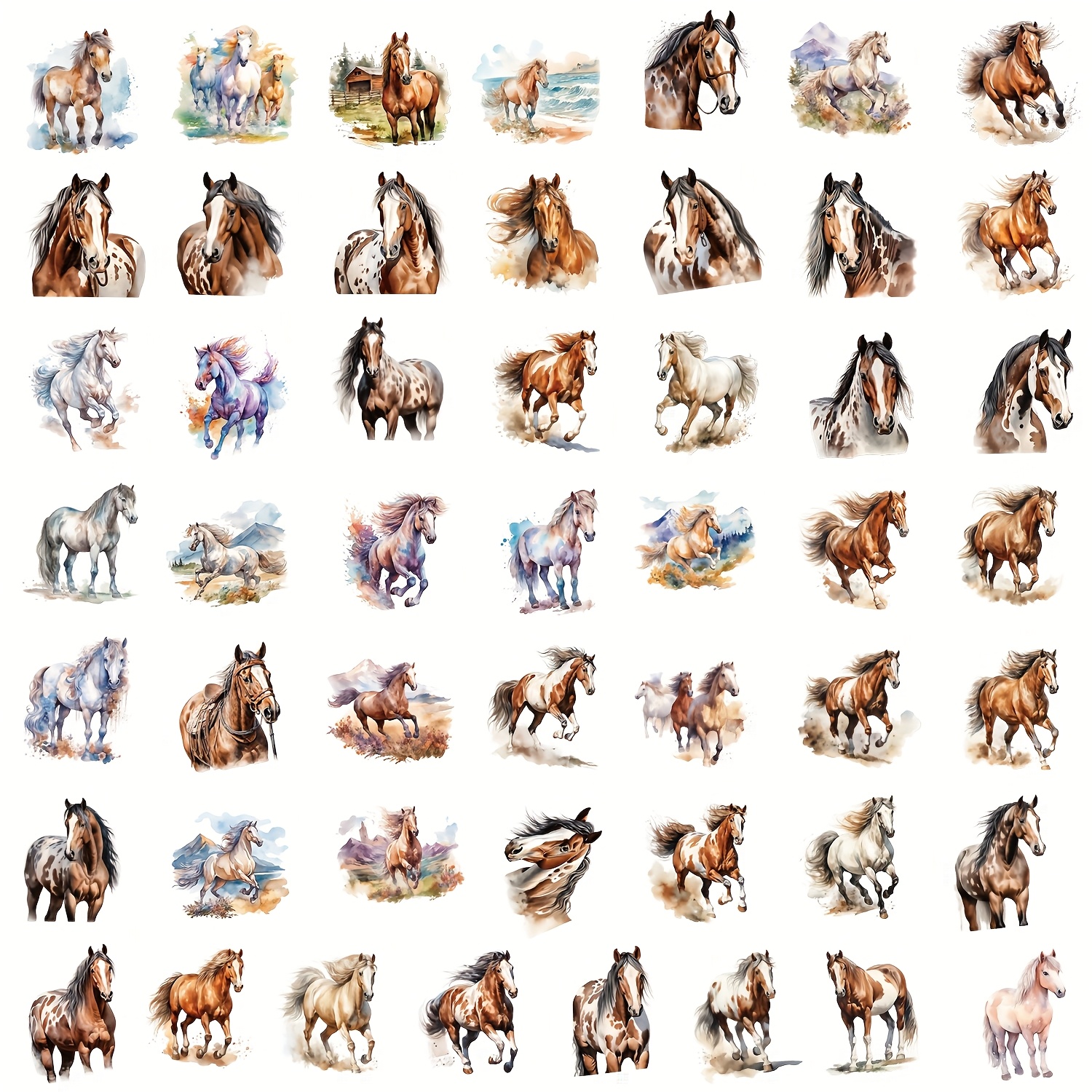 50pcs Horse Stickers Vintage Cute Aesthetics Stickers Ins Doodle Cartoon Decals Pack Christmas Decoration Suitcase Bottle Laptop Skateboard Luggage Party Gift