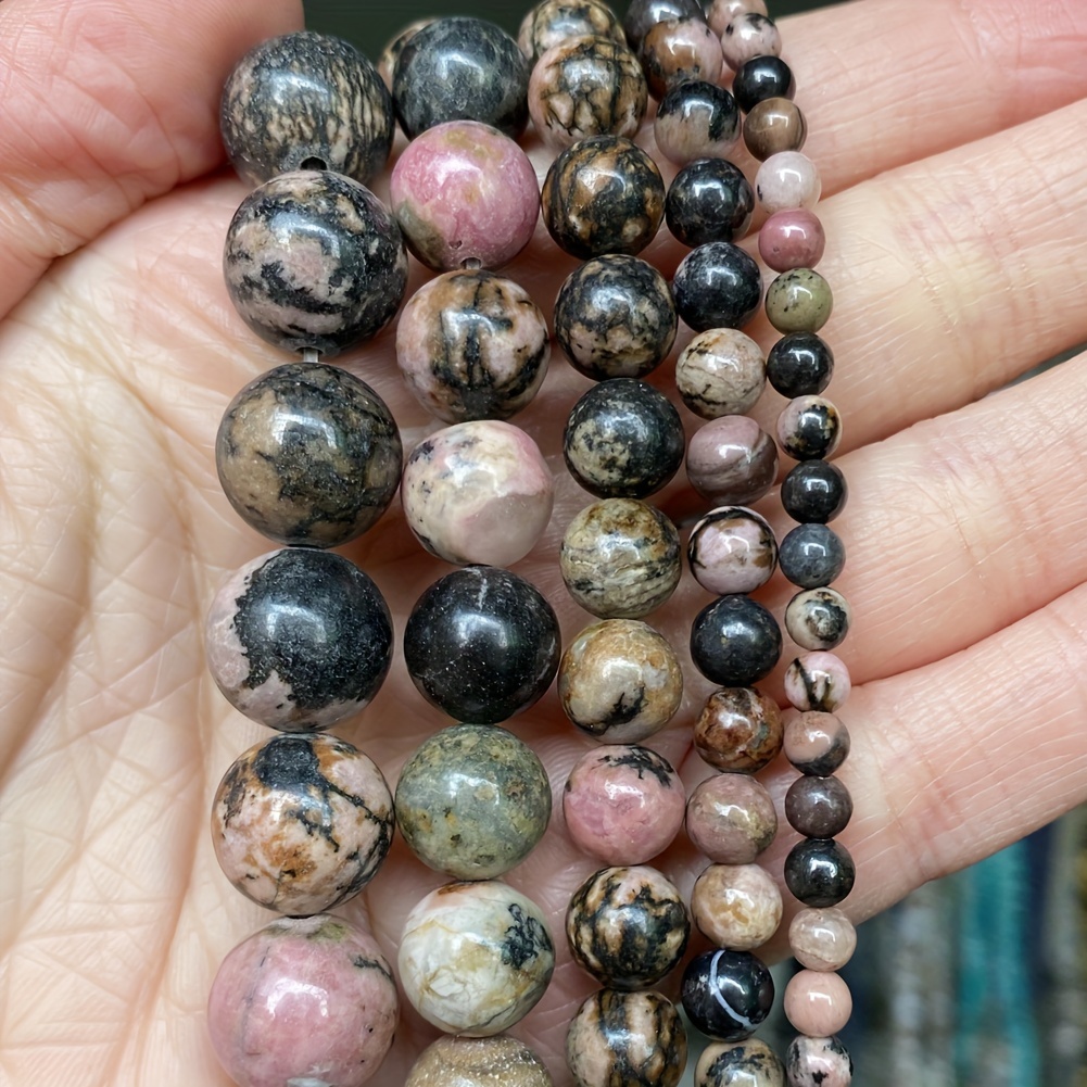 

Natural Round Stone Black Lace Rhodonite Jasper Round Imperial Snakeskin Beads For Jewelry Making 15inches Diy Necklace 4/6/8/10/12mm