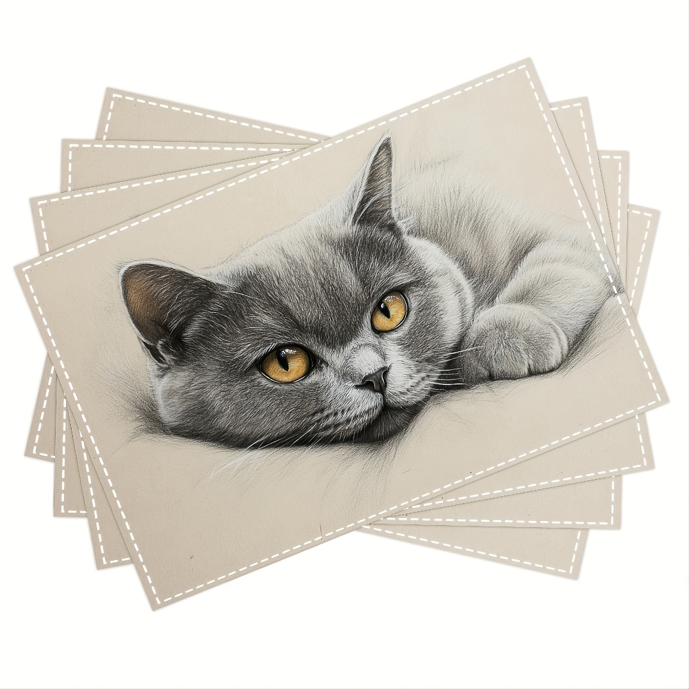 TEMU 4pcs, 1 Day Placemats, British Shorthair Cat Table Mat, For Dining Table, Kitchen, Party, Indoor, Holiday, Dinner Parties And Home Decor 12x18
