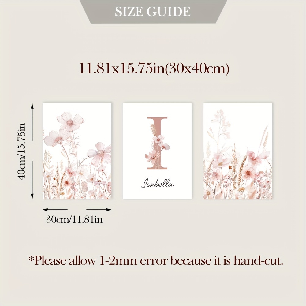 Image of 2d Flat, 2d Flat, 3pcs Unframed Bohemian Personalized Name Flower Poster Print Picture Canvas Wall Art Aesthetic Ideas Poster Nursery Dormitory Wall Poster Room Decorating Materials Bedroom Decoration