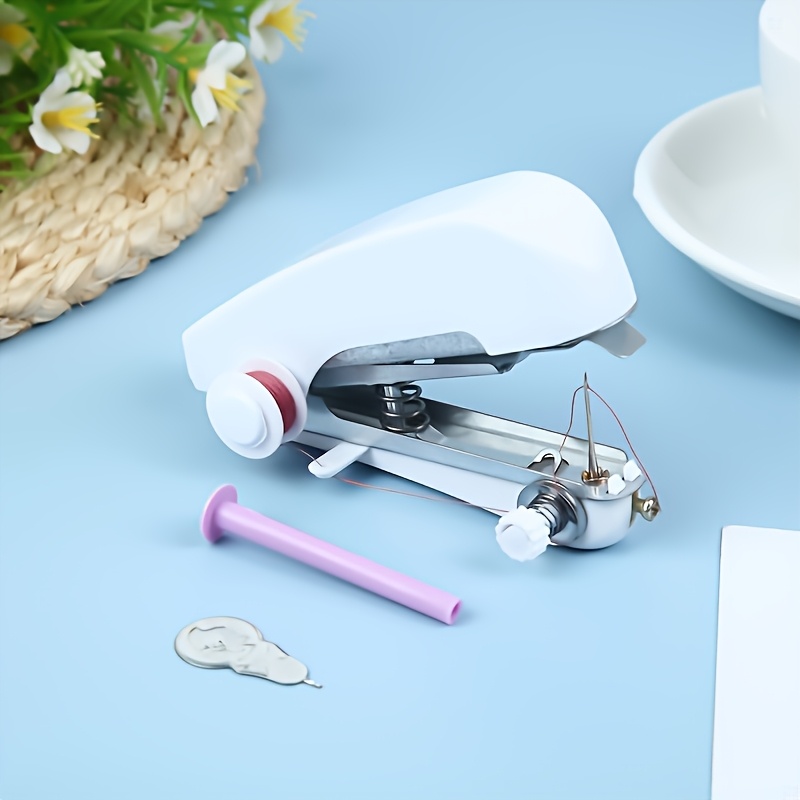 1 set of 15pcs portable handheld mini sewing machine manual small sewing tool   12 color thread spools 1pc threading tool 1pc spool extension rod for   dorm business trips outdoor emergency clothing repair no power details 2