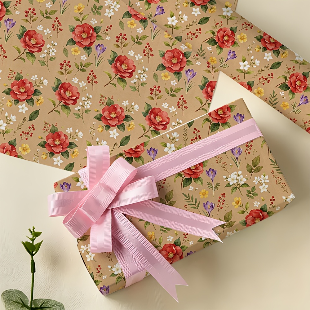 Vintage Floral Christmas Wrapping Paper Roll for Holiday Gifts