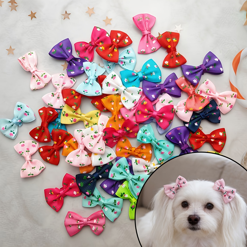 TEMU 21 pièces d'accessoires pour poils d'animaux avec nœud et imprimé floral - Multicolore pour décoration de pour animal, couleurs aléatoires,