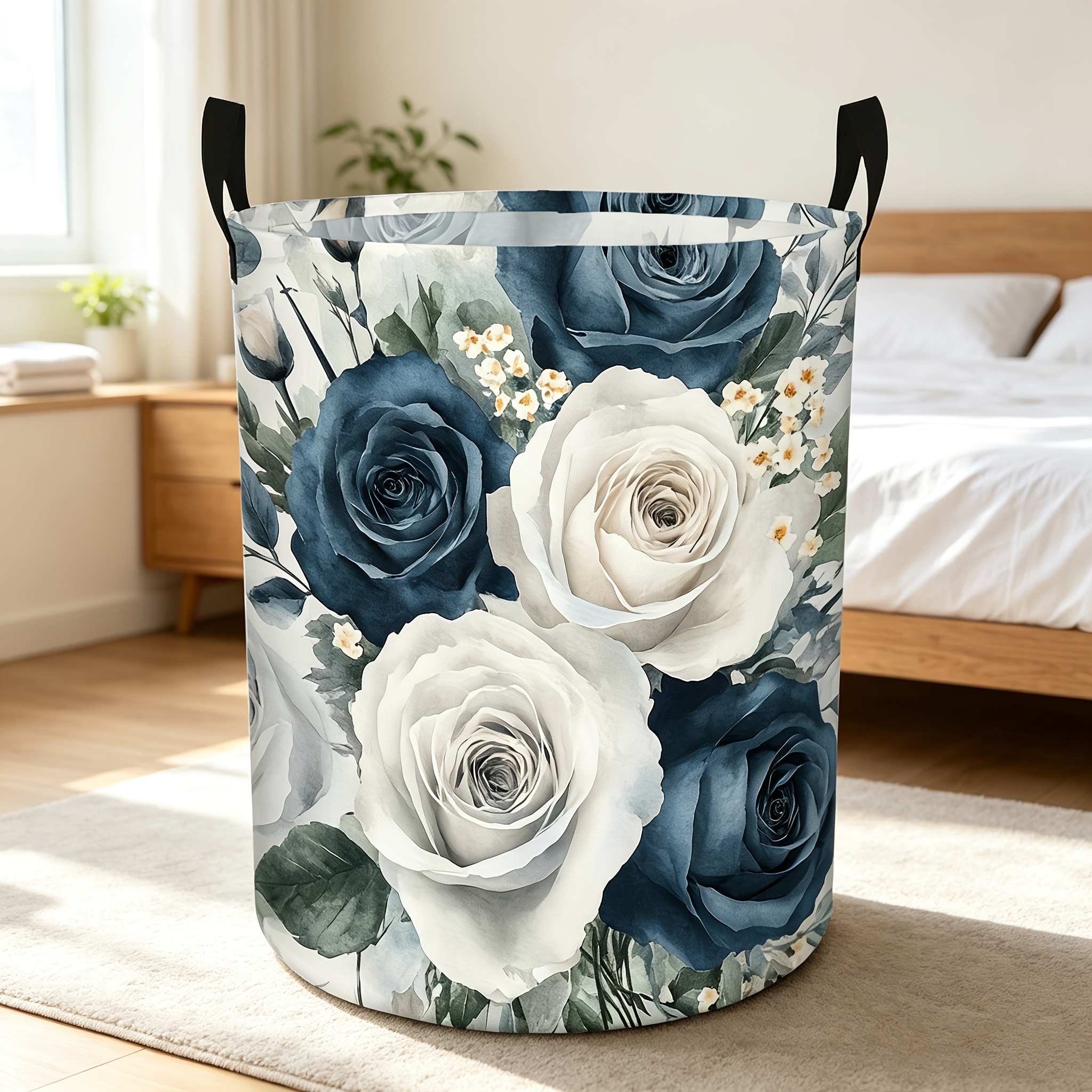 TEMU 1pc Pattern Folding Laundry Basket, Round Clothing Storage Box, Ideal Organizer For Bathroom, Closet, And Room, Home Organization And Daily
