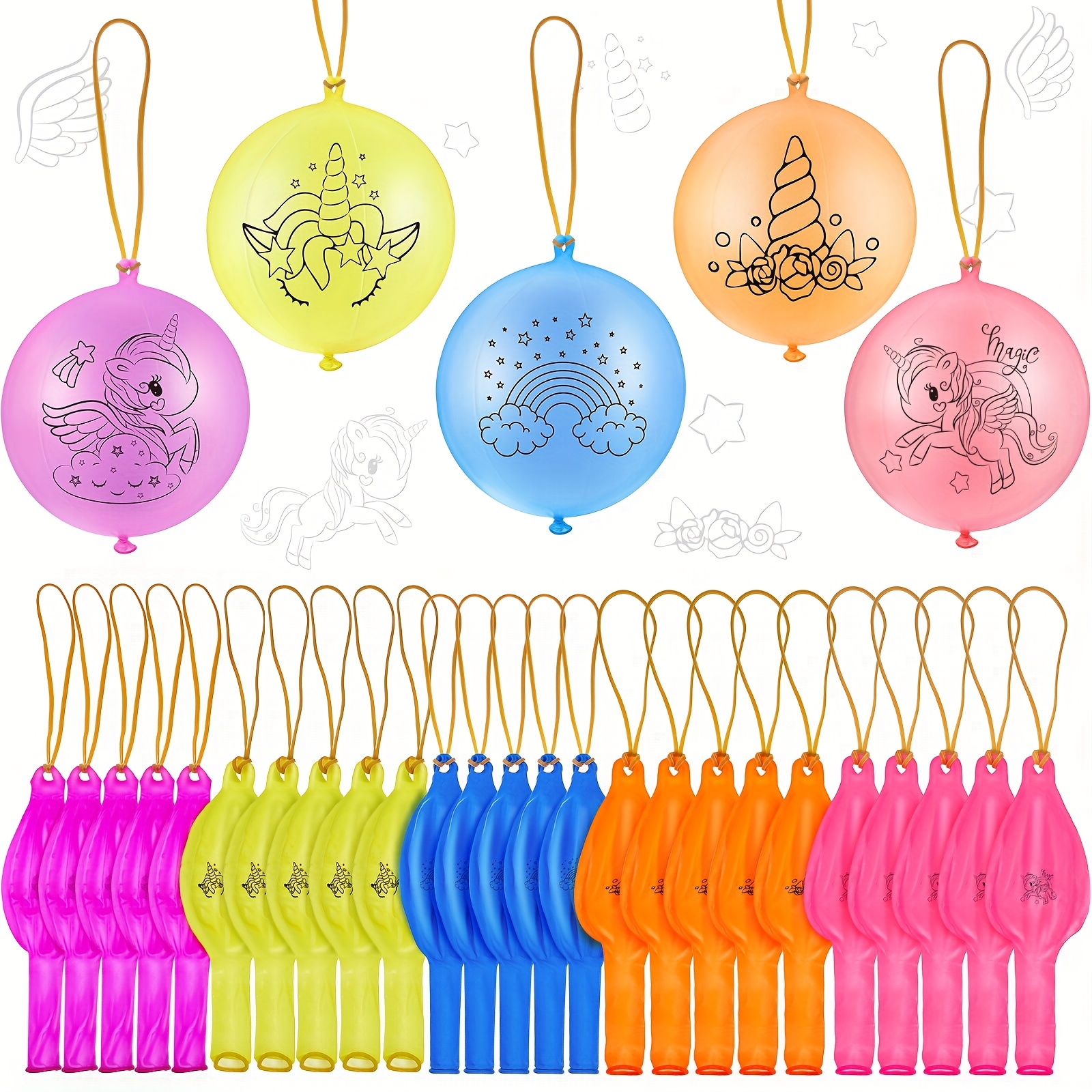Set Of 30 Unicorn-themed Party Favor Punch Balloons, Large Latex Balloons Handles, Perfect For Birthday Celebrations