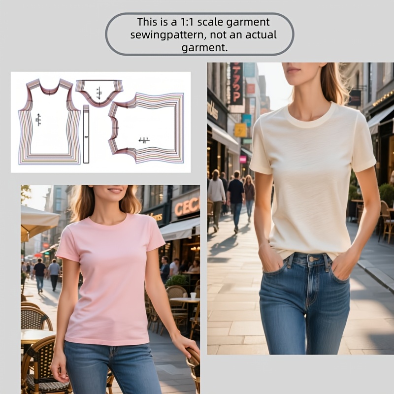 E-shop Ein Set Nähmuster für Damen-T-Shirts in den Größen XXS-3XL, mit einem stilvollen Rundhalsausschnitt und kurzen Ärmeln (Diese sind Muster zum