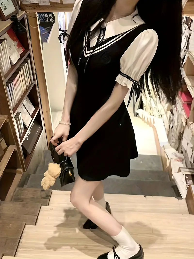 preppy style two piece shirt black dress little black - Temu United Arab Emirates preppy style two piece shirt black dress little black - Temu United Arab Emirates