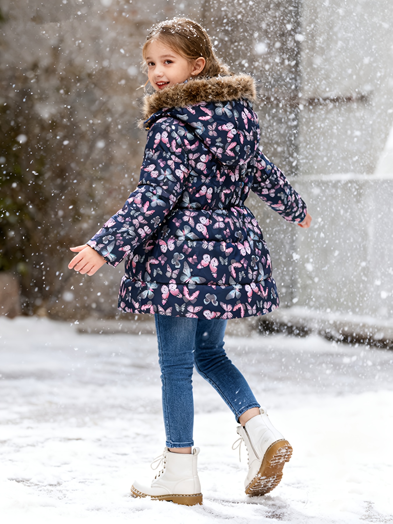 item picture   autumn winter thickened   length jacket with random prints full of   fun yet stylish hooded design for wind protection and neck     for your delicate skin features   zipper snap button dual closure for easy