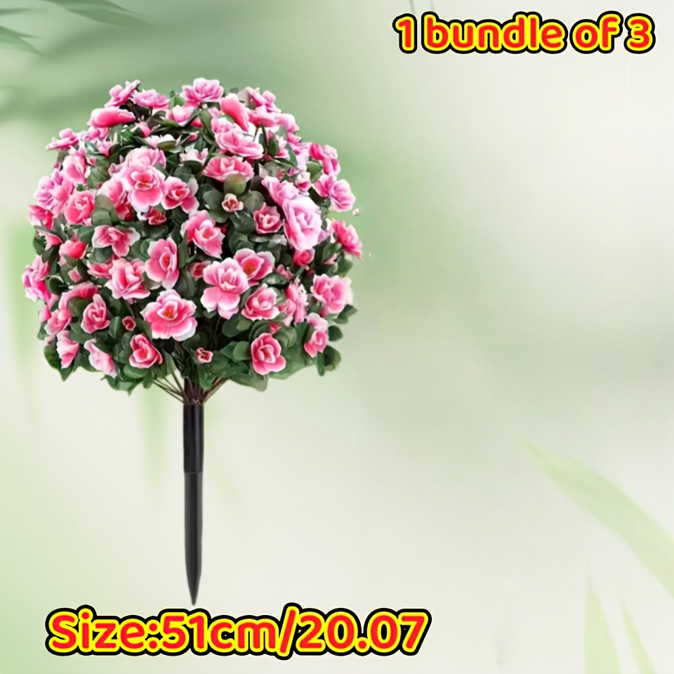 Image of 1 Bundle Of 3 Pink Artificial Bouquets With Ground Thorns Set - With Ground Nails Inserted Simulation Bouquet - Suitable For Porch Indoor Balcony Courtyard Fake Trees, Outdoor Gardens, , , Halloween