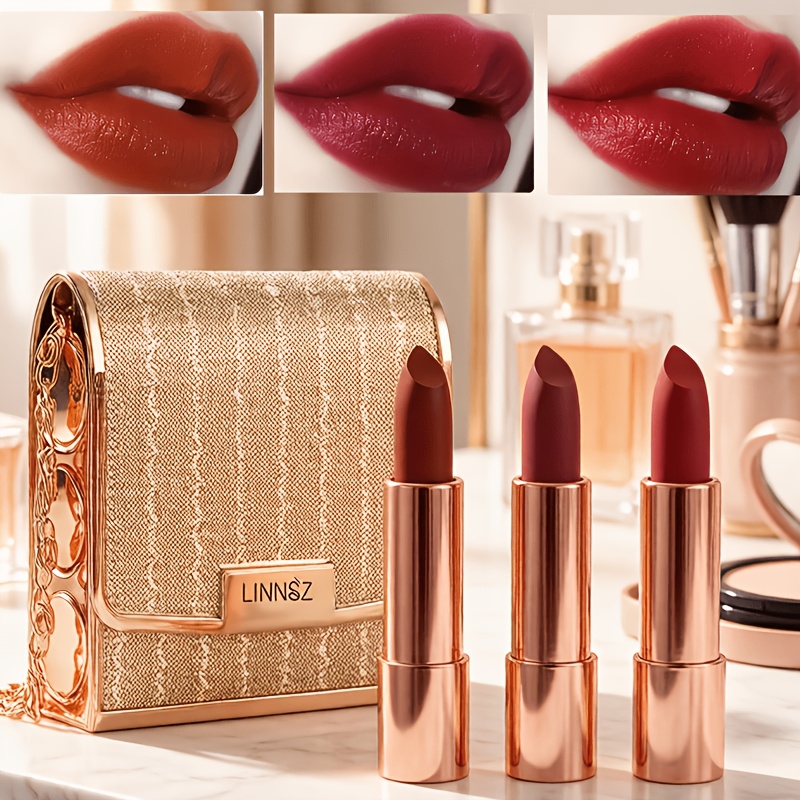 TEMU Waterproof Long-lasting Moisturizing Lipstick Set, Packaged In A Silvery Chain Bag | Back-able Lipstick, Stretchable Velvet Lip Balm Gift Box