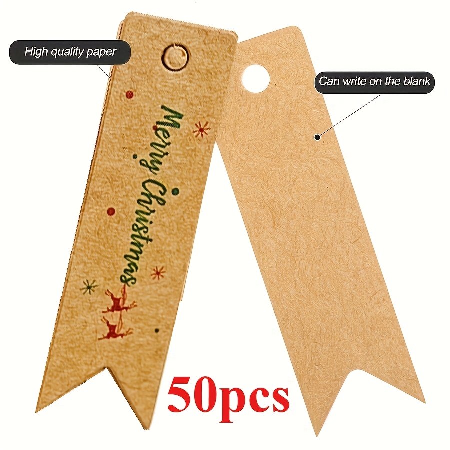 Image of 100/50pcs Paper Gift Tags With Ribbon - Merry Christmas