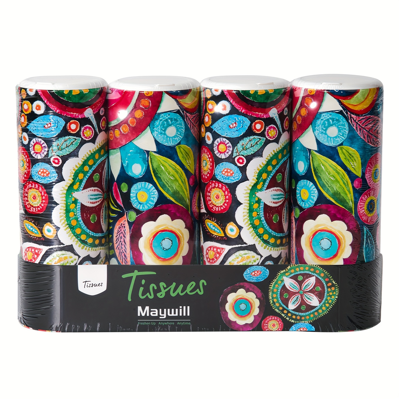 TEMU Car Tissues Holder With Facial Tissue, Travel Tissues Cylinder, Cup Holder Tissue Box For Car( 3-ply, 4 Pack, 200 Sheets)
