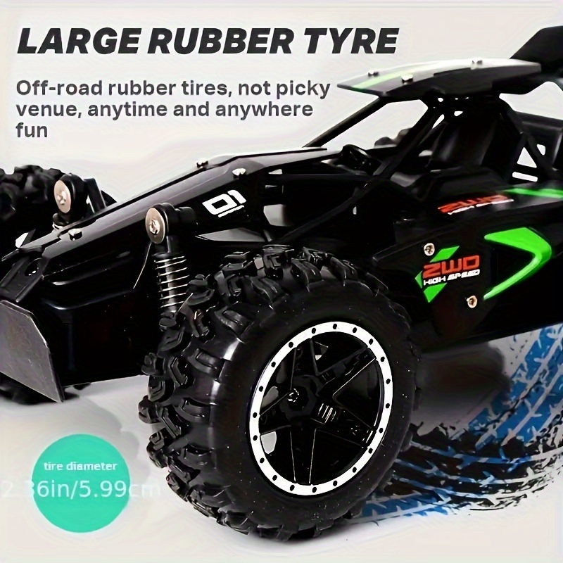 

1:18 Scale Off-road Rc Car With Large Rubber Tires - 15km/h, Usb Rechargeable, Anti-collision Settings, Green & , Outdoor Fun And Gift