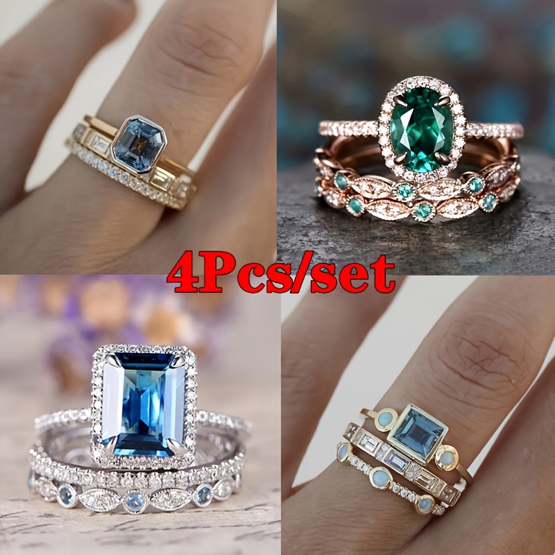 

4-piece Set Of Luxurious Ladies, , Princesses, Engagement And Proposal Rings, Bride Engagement And Wedding Rings, Valentine's Day Gifts For Lover, Jewelry