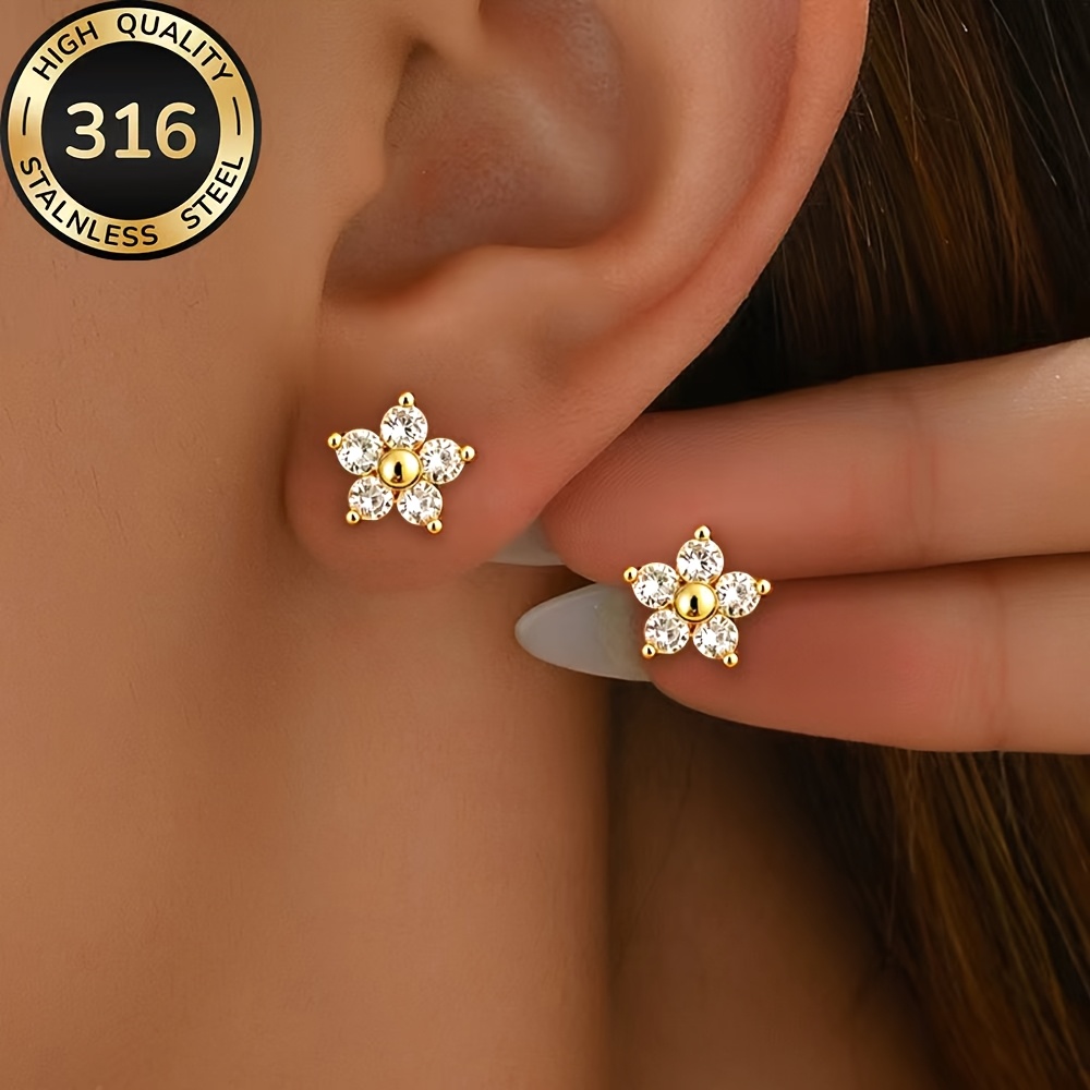 TEMU High-quality Hypoallergenic Stainless Steel Golden Stud Earrings, Fade-resistant, Simple And Elegant, Suitable For Daily Wear Or Parties, A