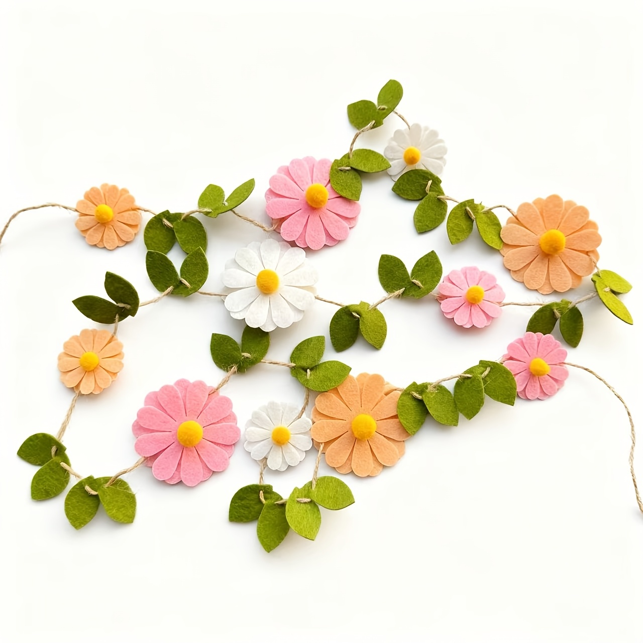Image of 1pc, Felt Daisy Banner Garland Daisy Party Decorations, Garland 1st Birthday Decorations, Nursery Wedding Party Favors For Birthday Supplies Wall Decor (boho Color)