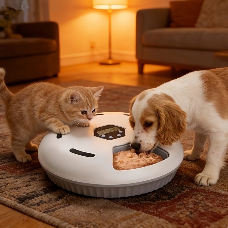 Food Feeder For Cats With 6 Independent Compartments (200ml Each), Pet Feeder With Freshness , Battery Powered Automatic Dispenser