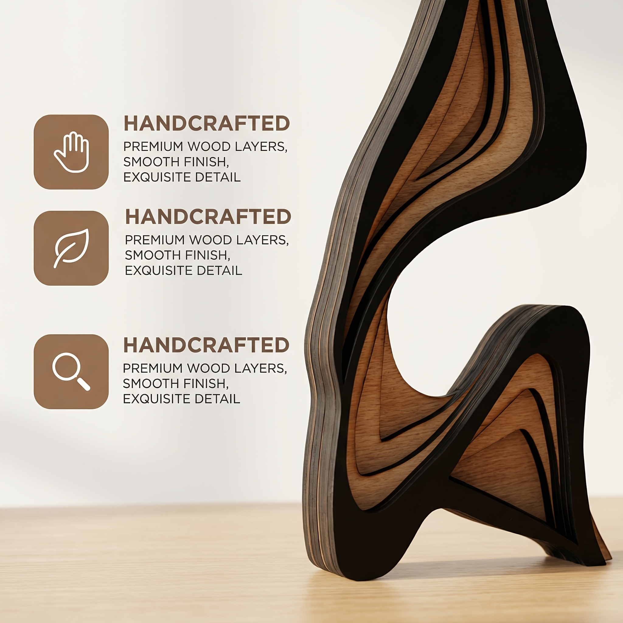 Modern Abstract Geometric Sculpture Statue - Minimalist Wood Statues, Elegant Indoor Decor for Living Room & Bookshelf, Wedding & Valentine's Gift Suitable for, Mothers, Fathers - Multi-Holiday Art (Valentine's, Mother's Day,)