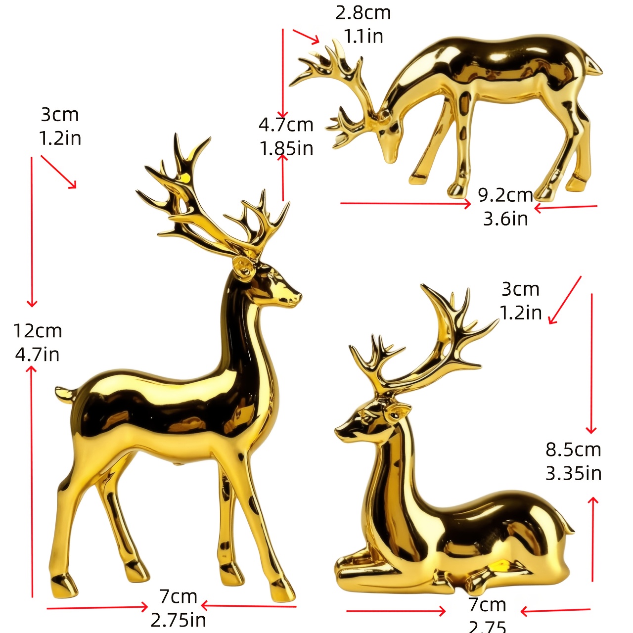 TEMU 3pcs Medium-sized Electroplated Christmas Reindeer Exquisite Solid Ornaments For Living Room Home Office Desk Gift