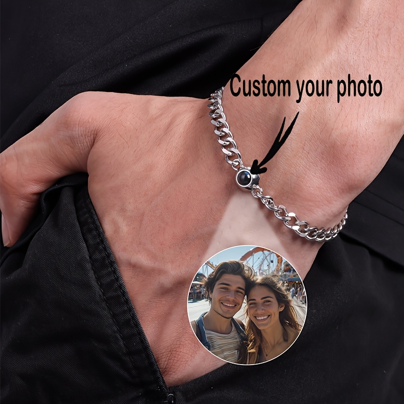 

Customizable Photo Bracelet For Men - Sleek Stainless Steel Cuban Chain With Personalized Picture Insert - Ideal Anniversary, Christmas, Valentine's & Father's Day Gift