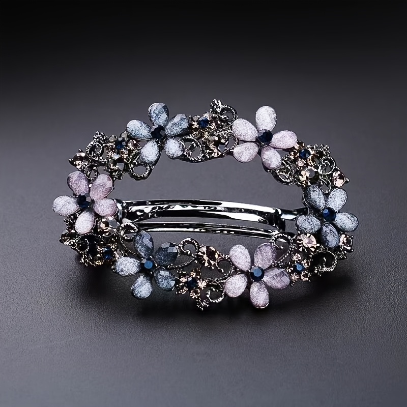 TEMU Elegant Oval Hair Clip With Crystal & Sequins - Vintage-inspired , Spring Clasp For Side & Bangs Styling, Perfect For Weddings, Parties & Formal