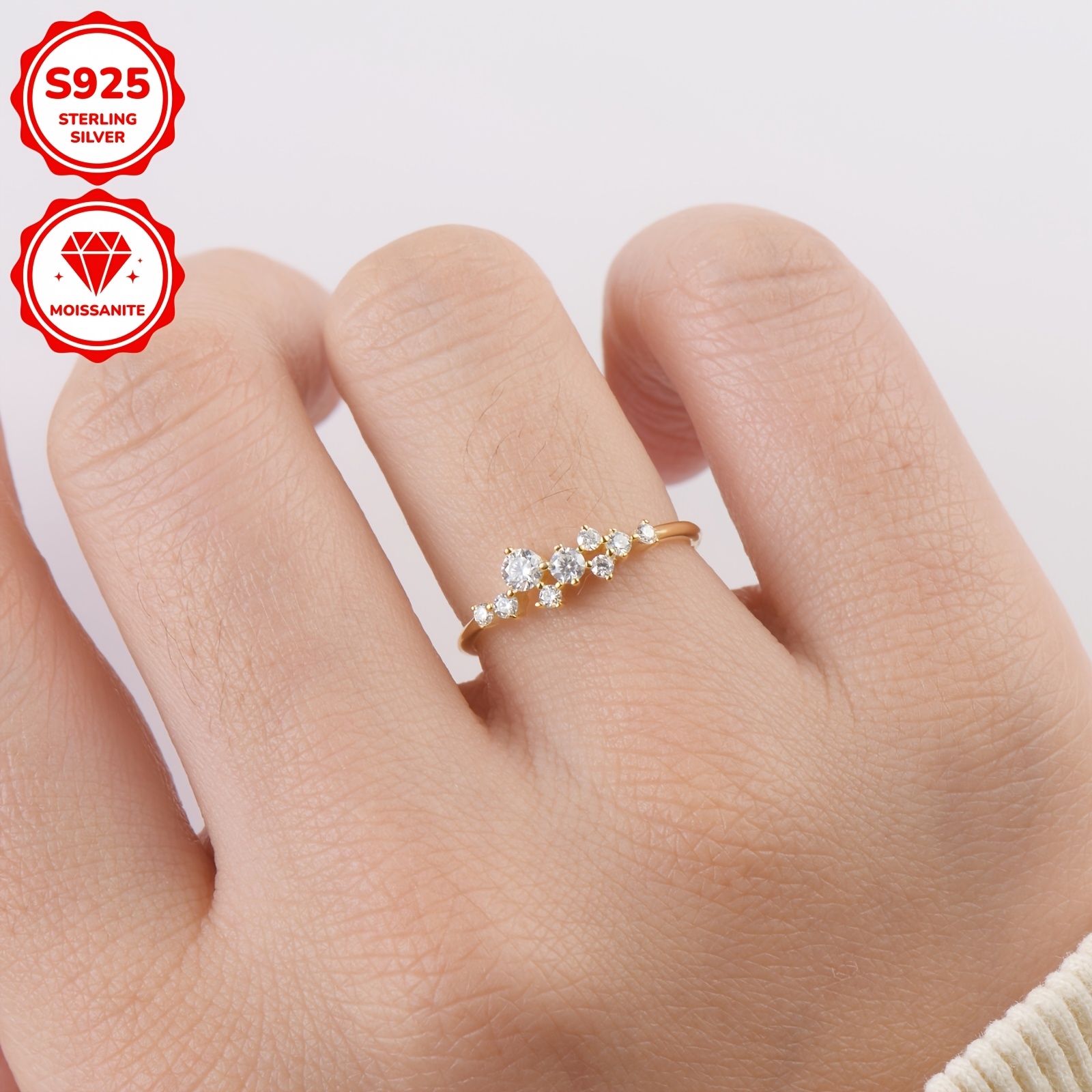 a 925 silver ring featuring synthetic moissanite stones 3mm 1  5mm 1  8mm 2pcs 1 6mm 5pcs with a total weight of 0 3ct designed as a delicate and stylish engagement ring for   for anniversary celebrations details 4