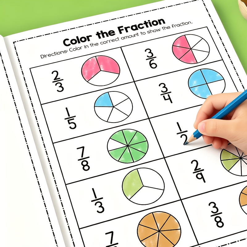 32 Pages Basic Fraction Recognition Learning Size Comparison Practice, Including Fraction Teaching Guides, Fraction Practice Workbook, School Student Learning And Educational Writing Aid