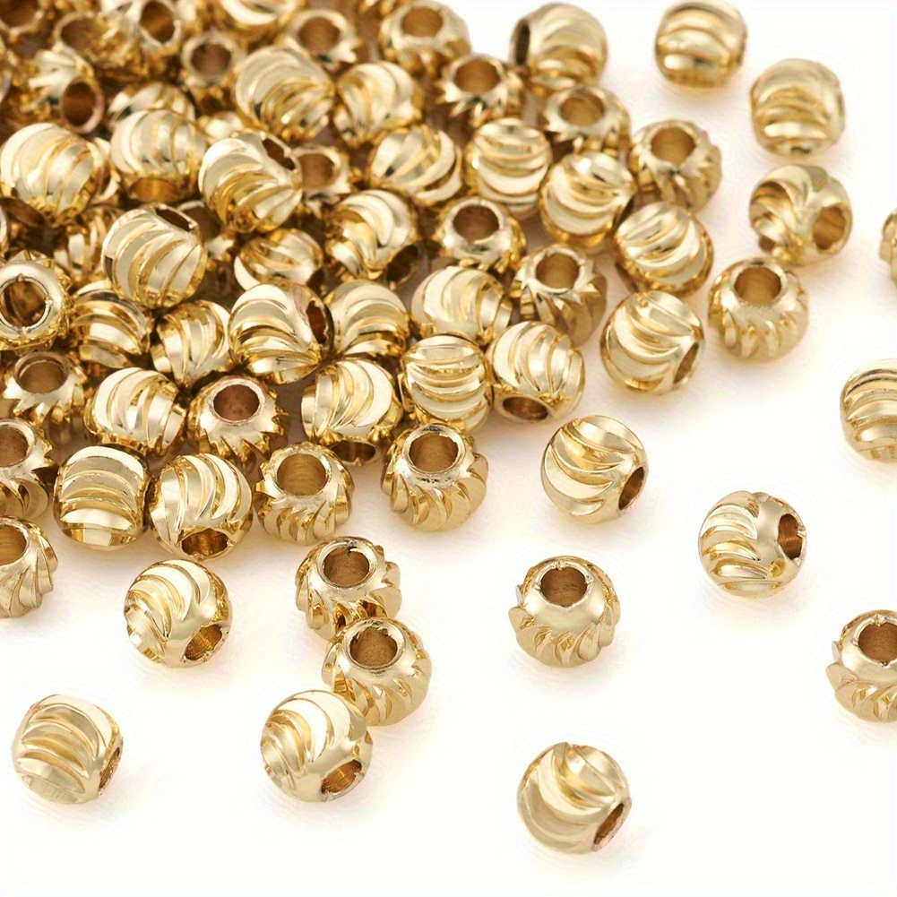 TEMU 100 Stück 18K vergoldenete Messingperlen, runde lose Perlen, 5X4mm, Loch: 2mm