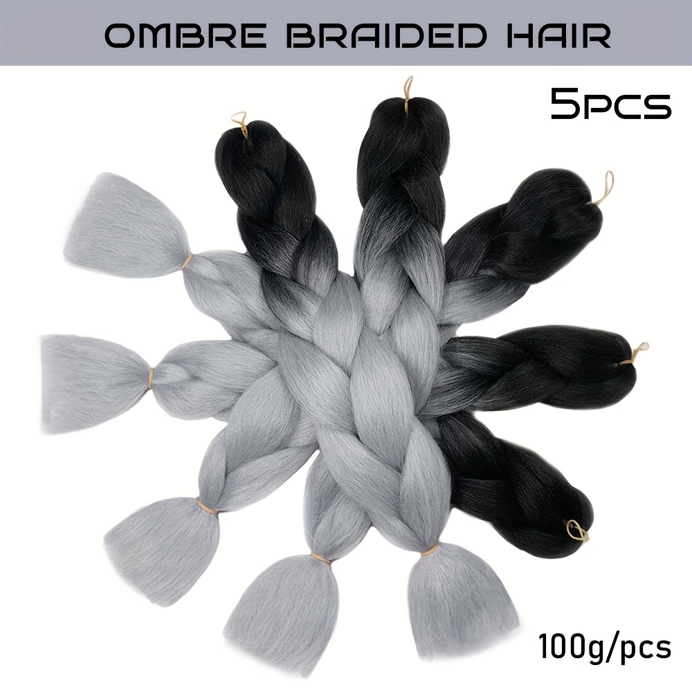 ombre braid hair 24 inch 5pcs braided hair synthetic hair - Temu display picture 2