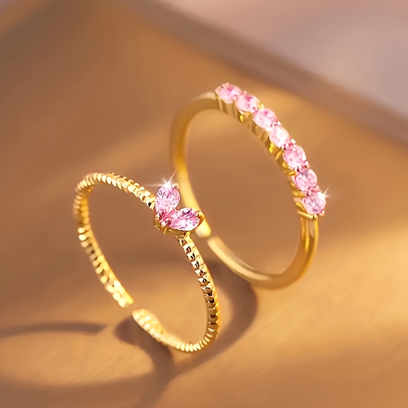 2pcs elegant y2k style adjustable open rings set for women heart and single row design alloy rings for daily wear and gift occasions mothers day valentines day