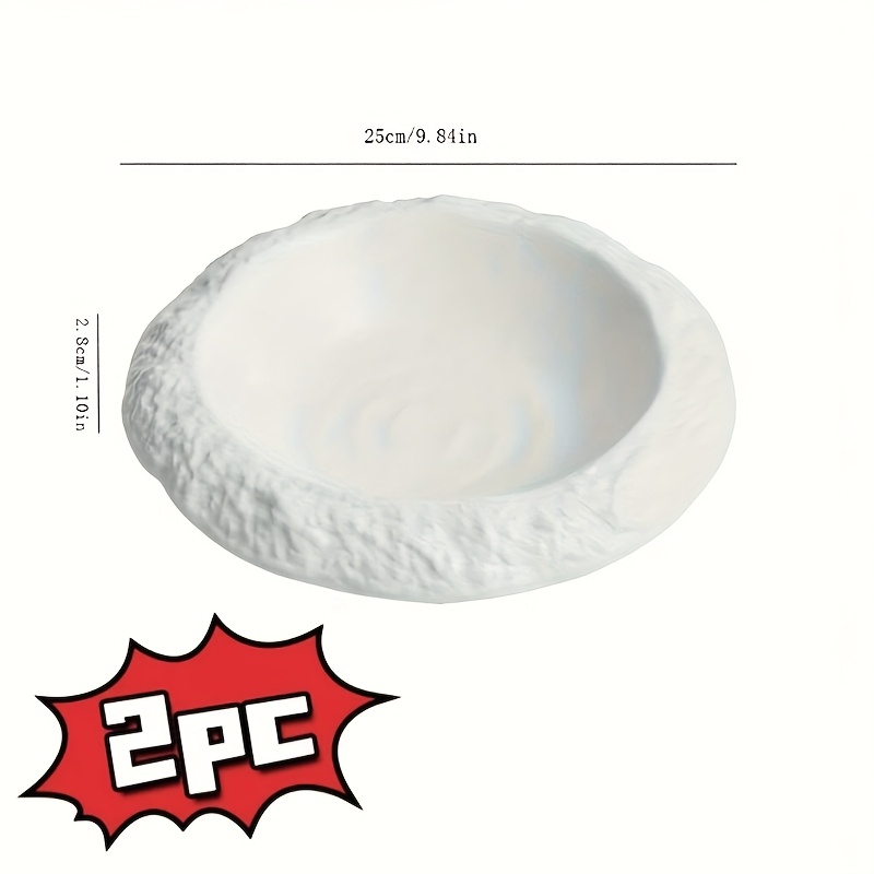 2pcs 10&20.32 cm Textured Rock Pattern Wide Rim Ceramic Plates, Light Luxury High-Grade Large Capacity Deep Plates, Multipurpose for Soup, Dishes & Fruits.